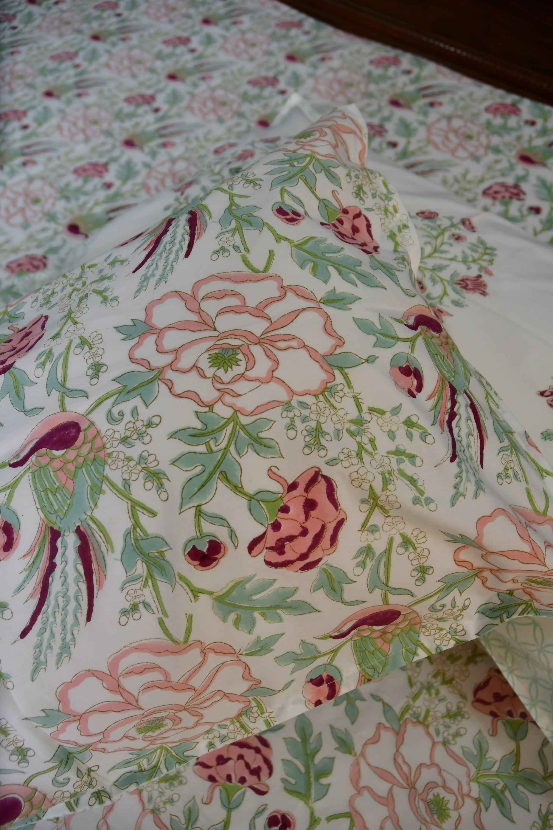 Floral and Bird Bedsheet : Handblock, Jaipuri