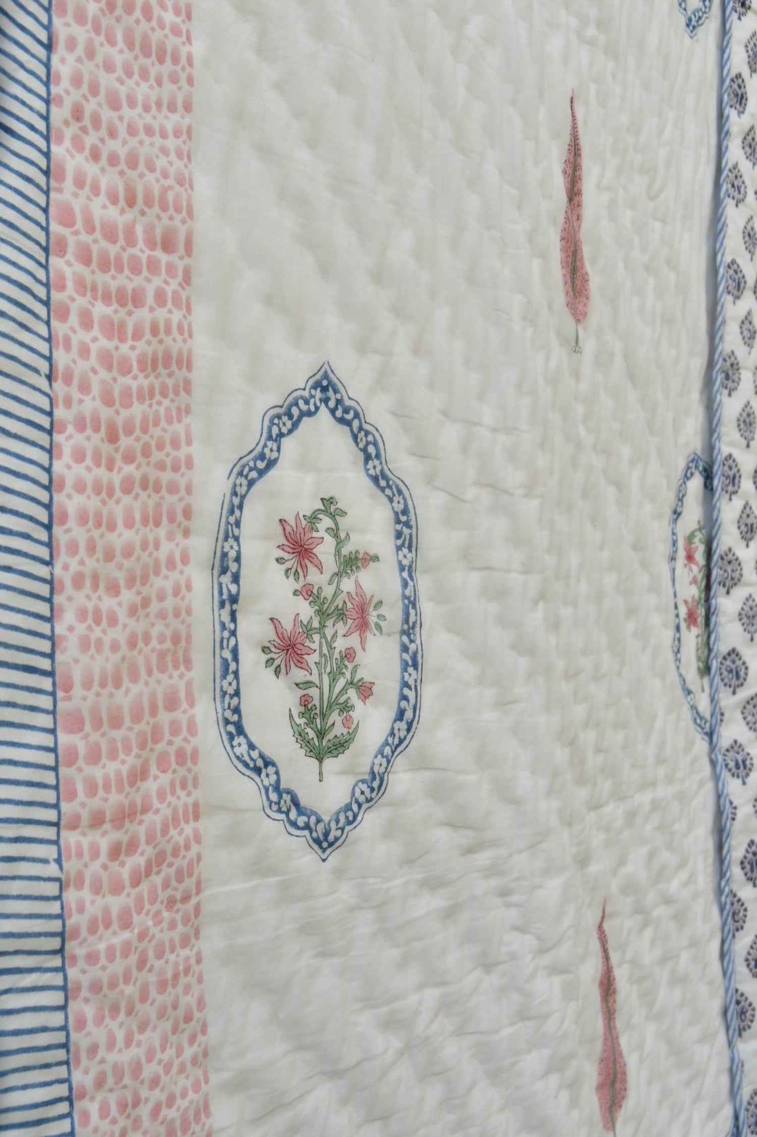 Peach Pink Love In Hexagon Cotton Reversible Quilt