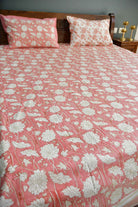 Pink floral Bedsheet : Jaipur Hand Block Bedsheet