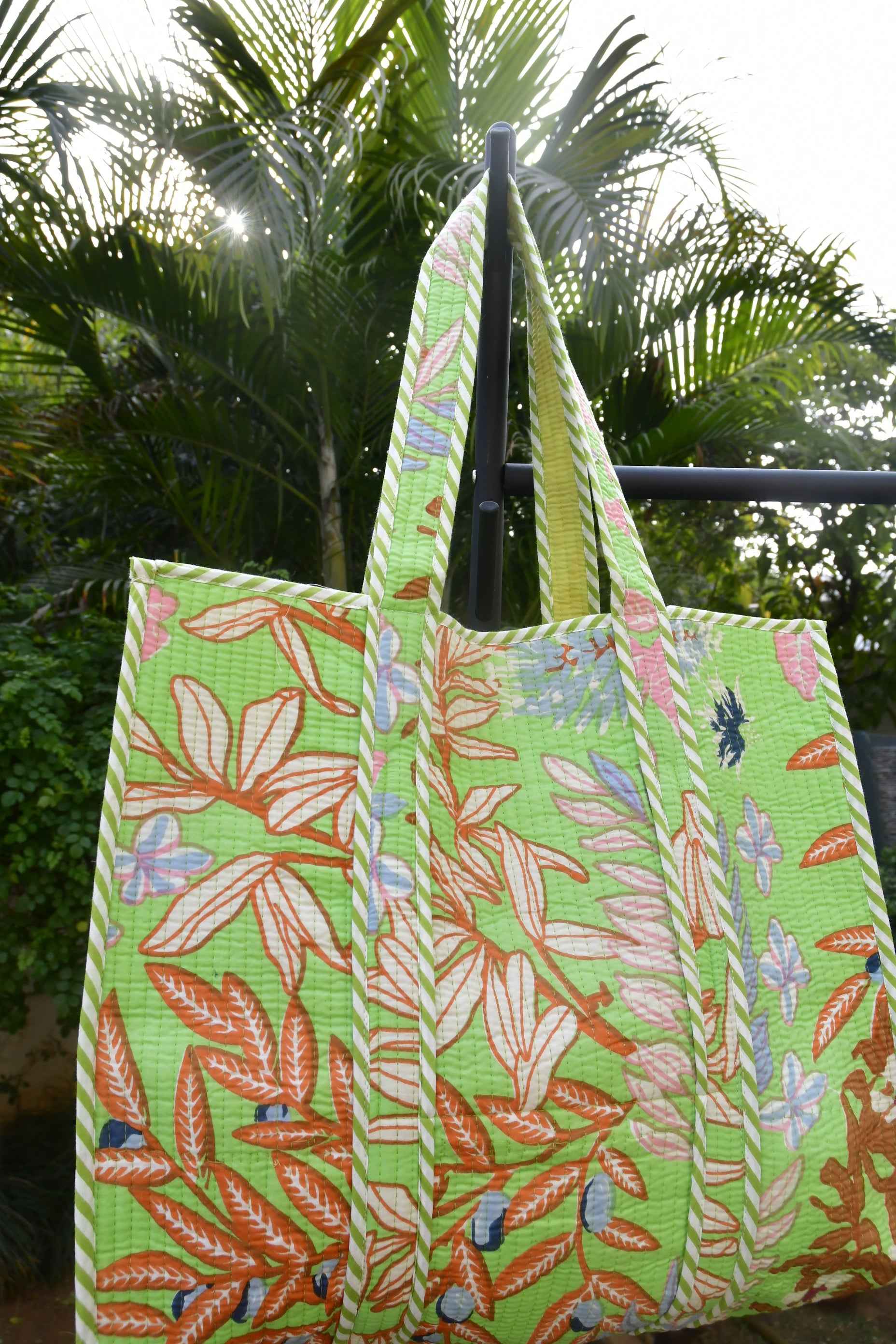 Light Green Floral Tote, Handcrafted and stylish