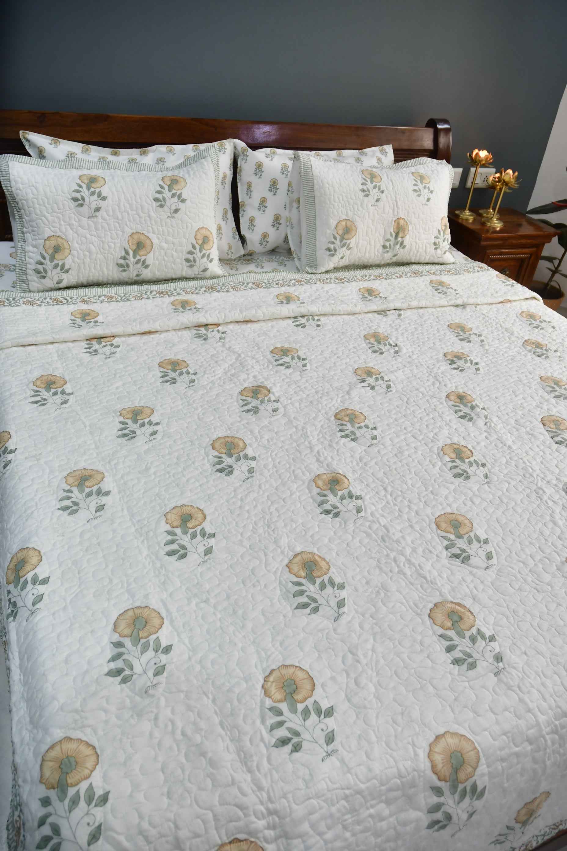 Flower of Hope Quilted Handblock bedcover