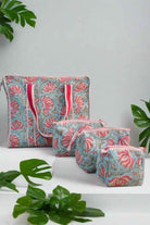 Pink Lotus Tote & Utility Bag Combo | Hand-Blocked Cotton Bags for Women