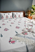 Coral flowers Handblock Bedsheet : Premium cotton
