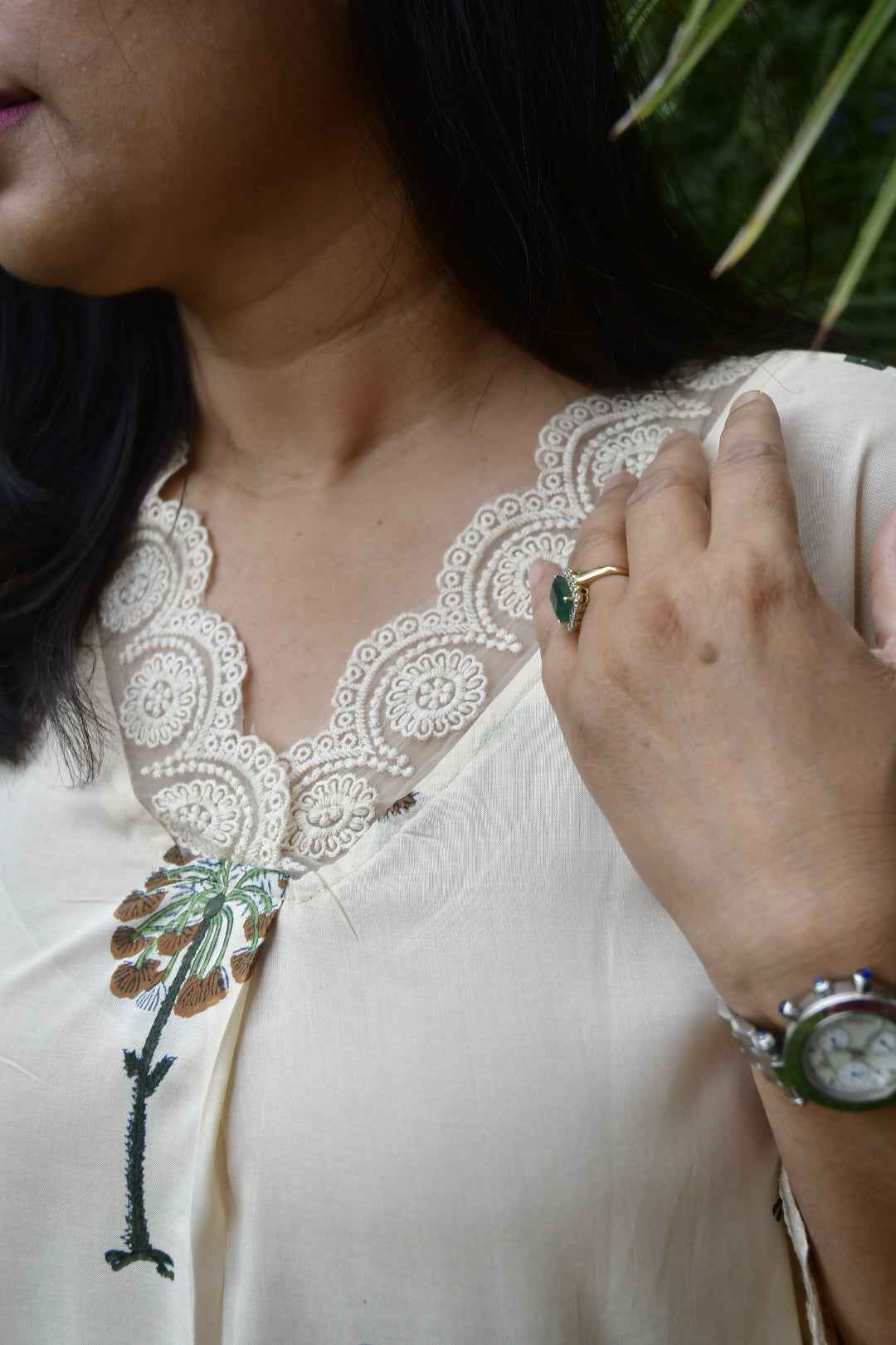 Ivory And Green Bagiya Cotton Kurta Set