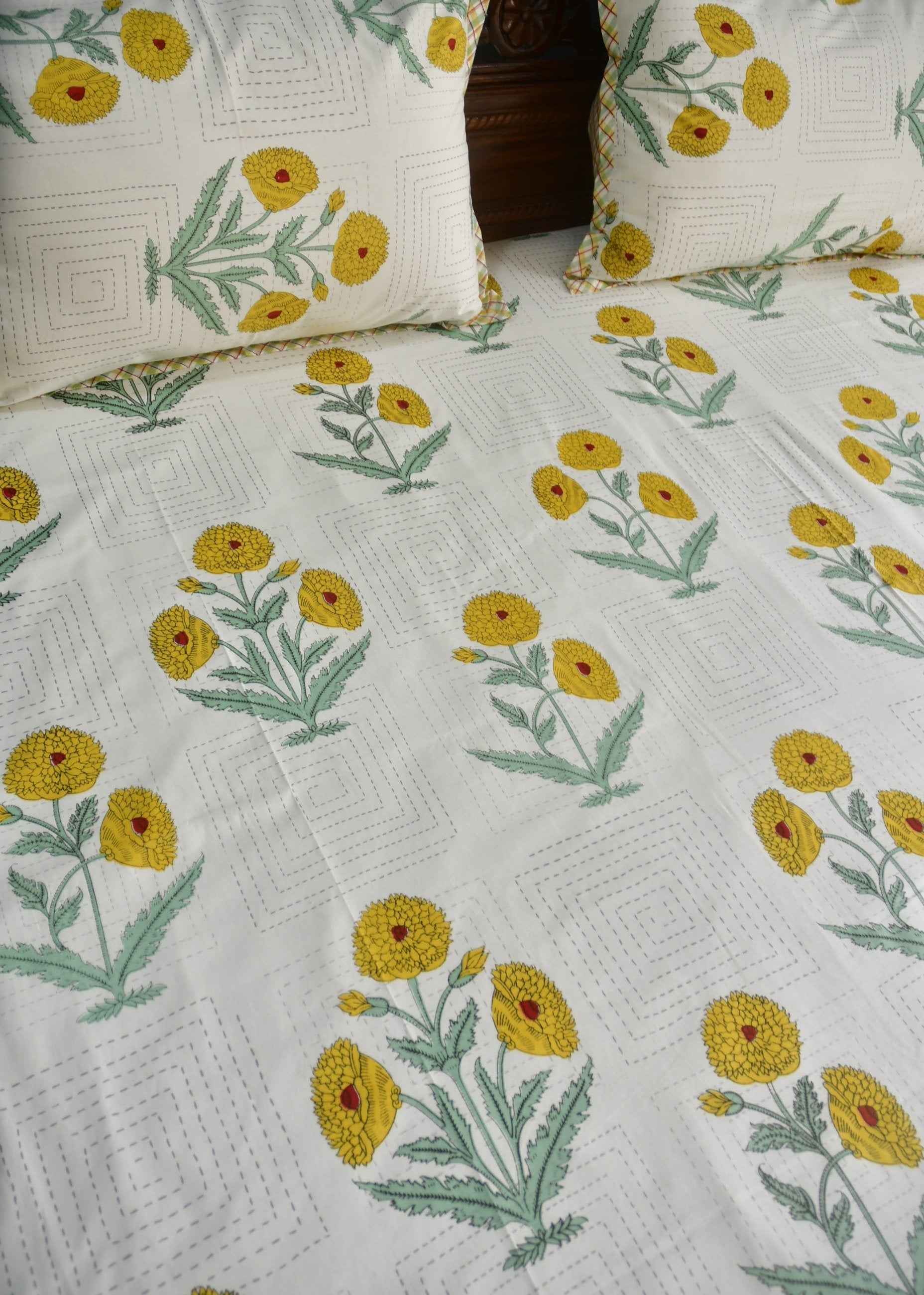Yellow poppy cotton Bedsheet : Designer elegance