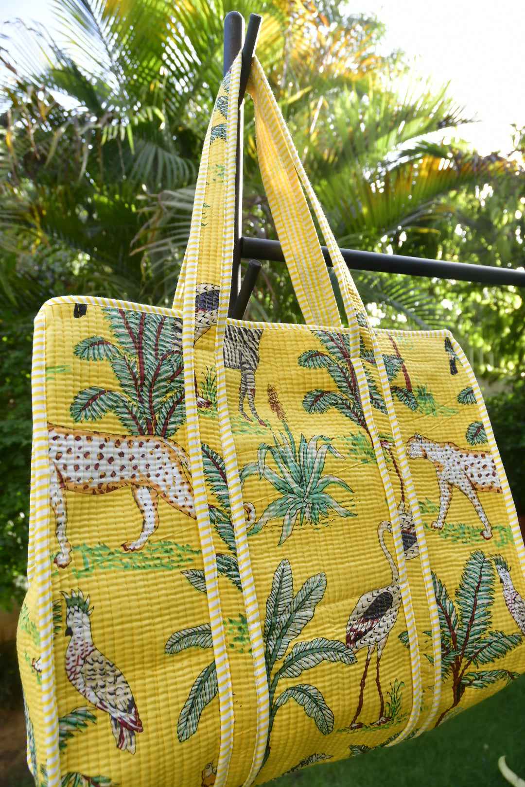 Sunshine Yellow Animal Print Zipper Tote Bag