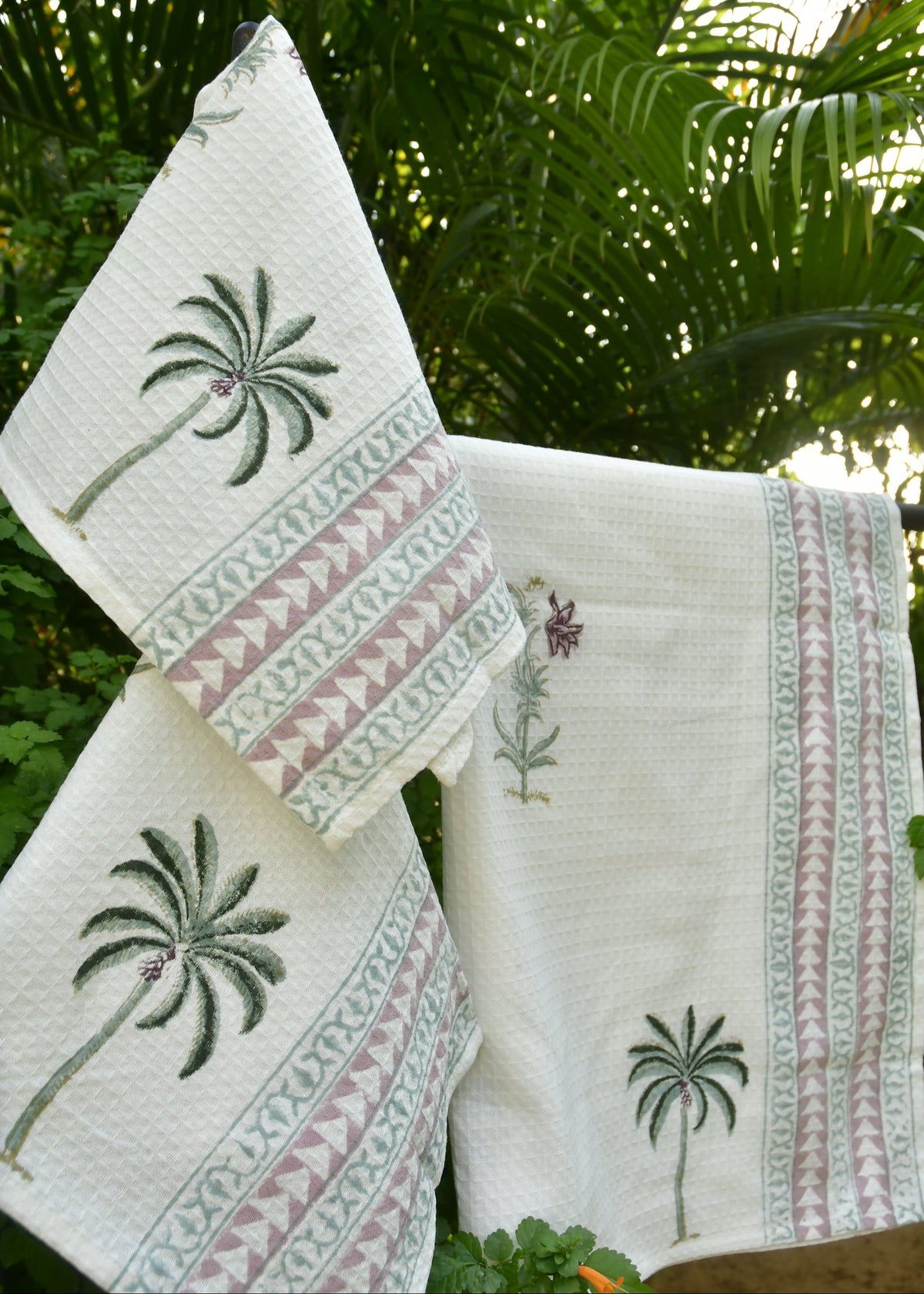 Palm and flower HandBlock bath and hand towel