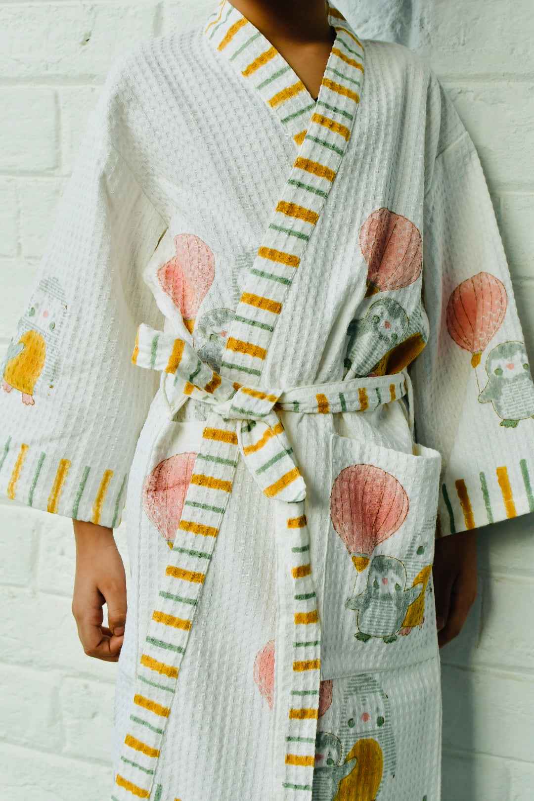 Kids HandBlock Premium Waffle Cotton Bathrobe Balloon Pattern