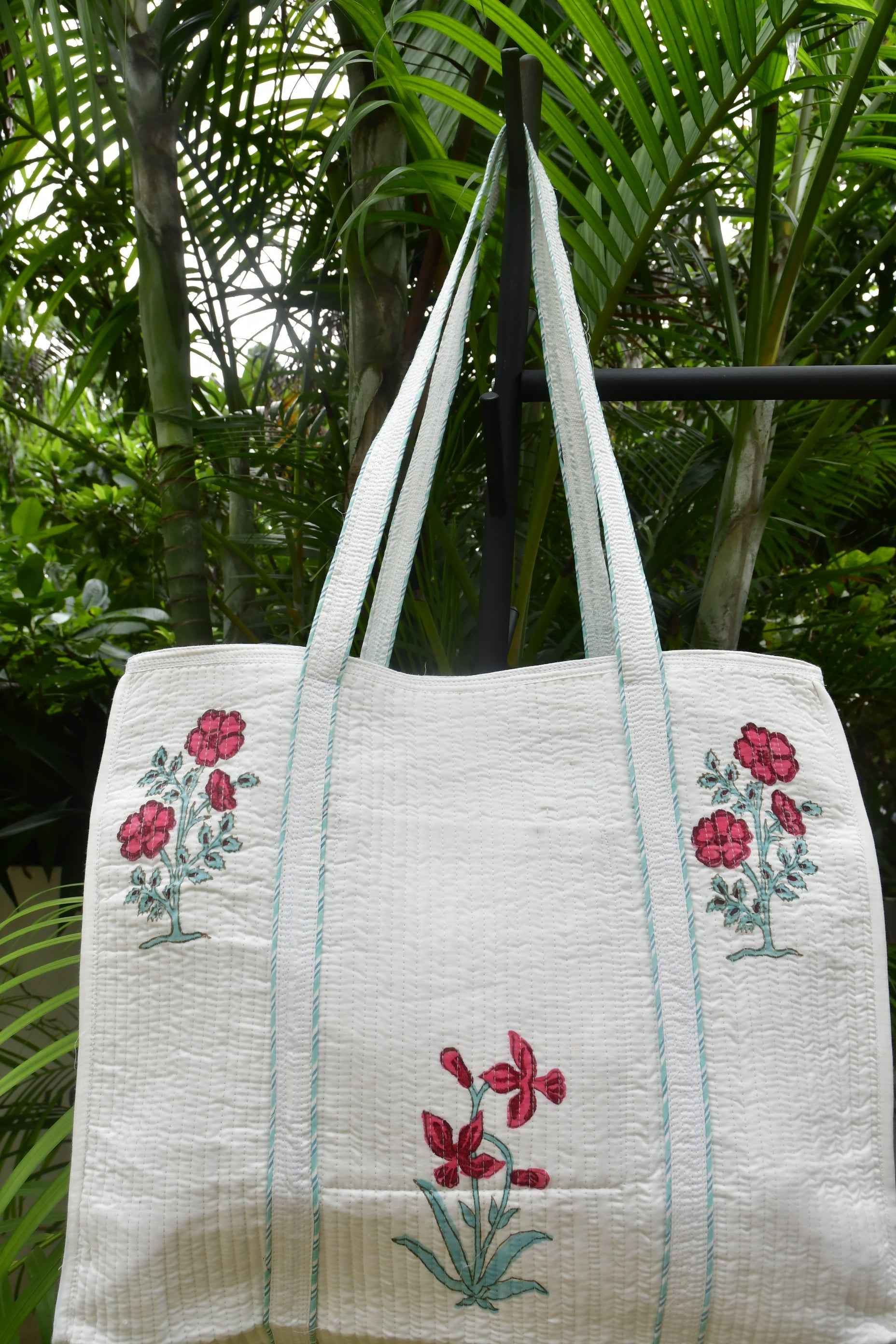 Red Buta Handblock Tote Bag : Space full elegance