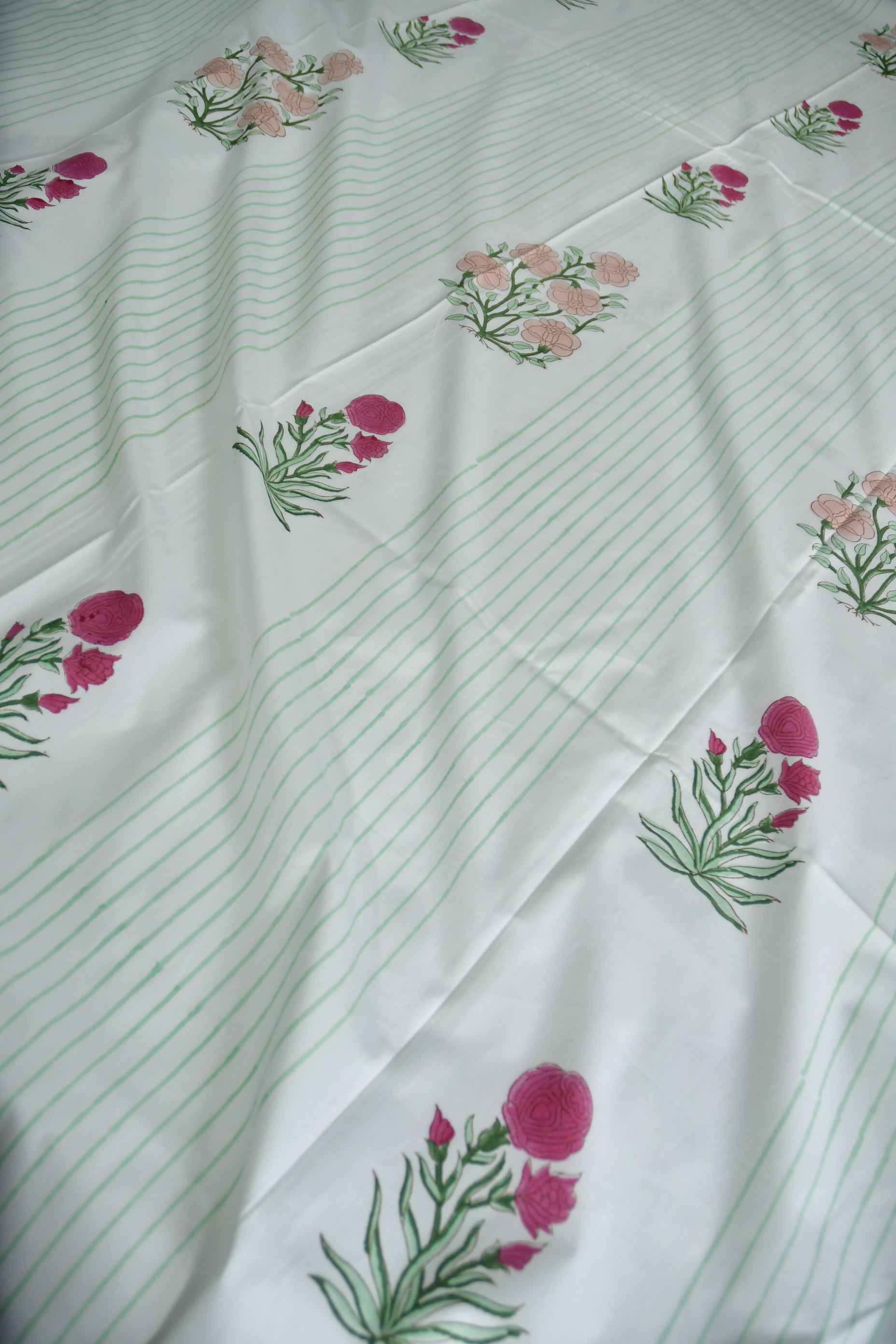 Peach and Pink Floral premium HandBlock Bedsheet