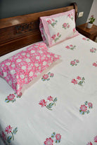 Pink Lotus Handblock Cotton Handblock Bedsheet