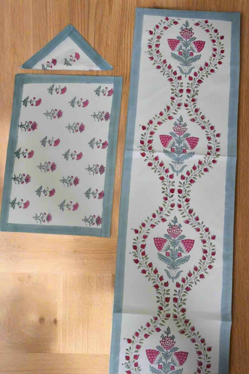 Grey and Pink Table Mat Napkin Runner