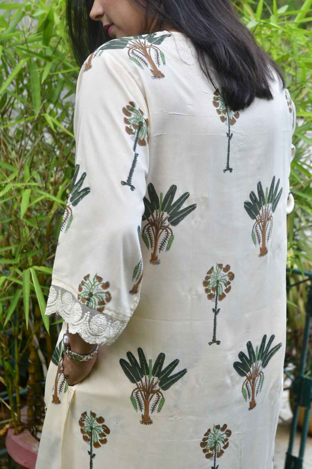 Ivory And Green Bagiya Cotton Kurta Set