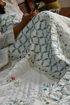 Blue Jaal n Buta Handblock mul mul Quilt