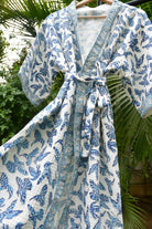 Blue Bird waffle cotton Handblock Bathrobe