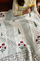 Cypress and Red flower Handblock Reversible Quilt / Rajai