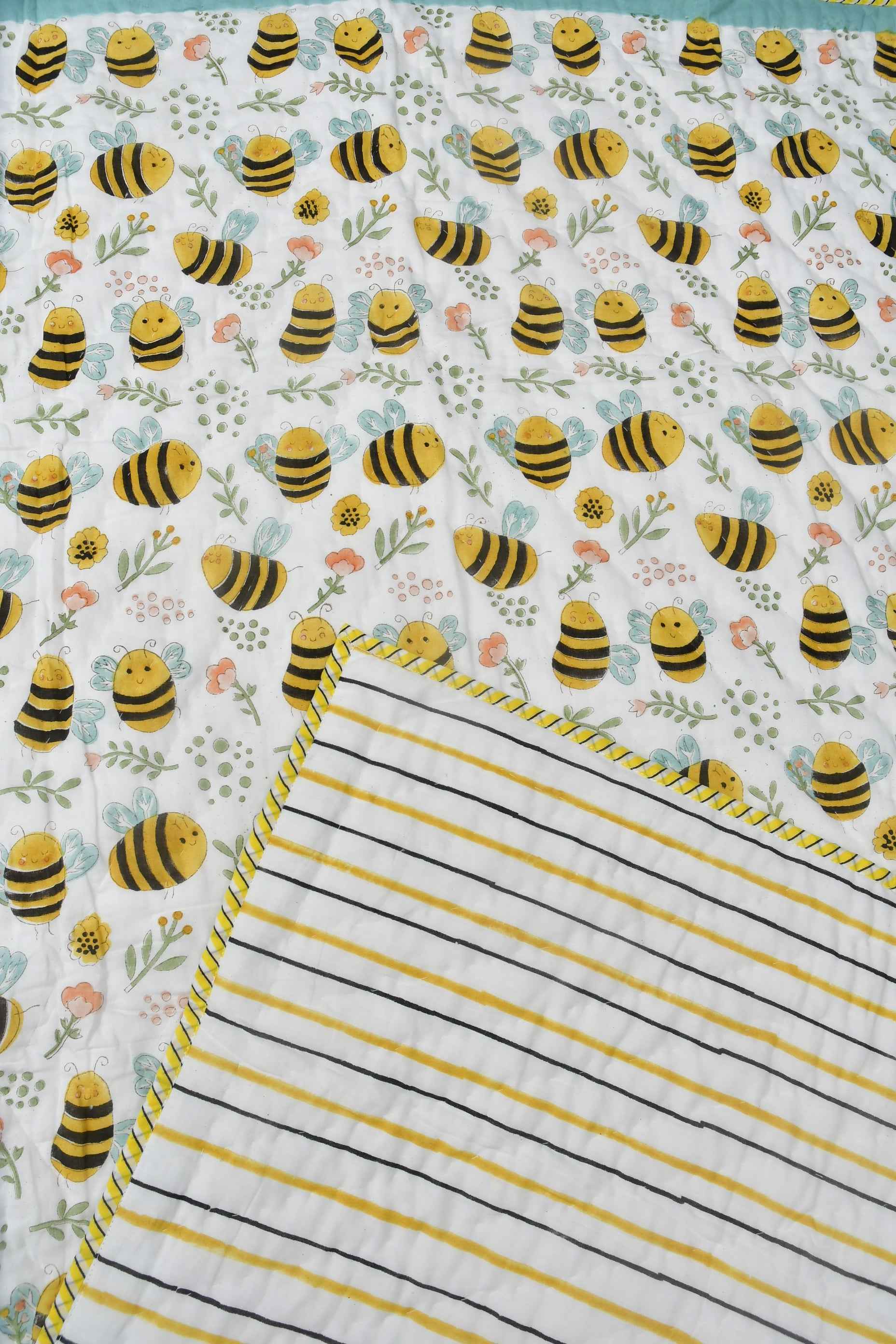 Honey Bee Reversible Baby Handblock Quilt