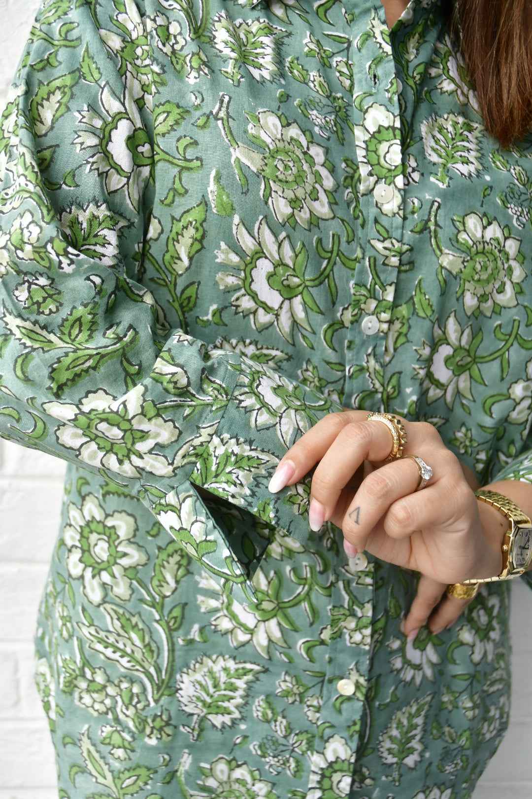 Forever Green and White Floral Cotton Shirt