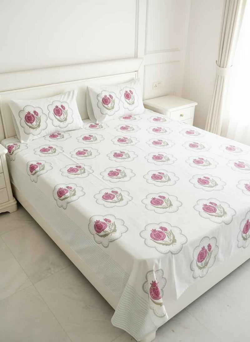 Pink Pomegranate Cotton Handblock Bedsheet
