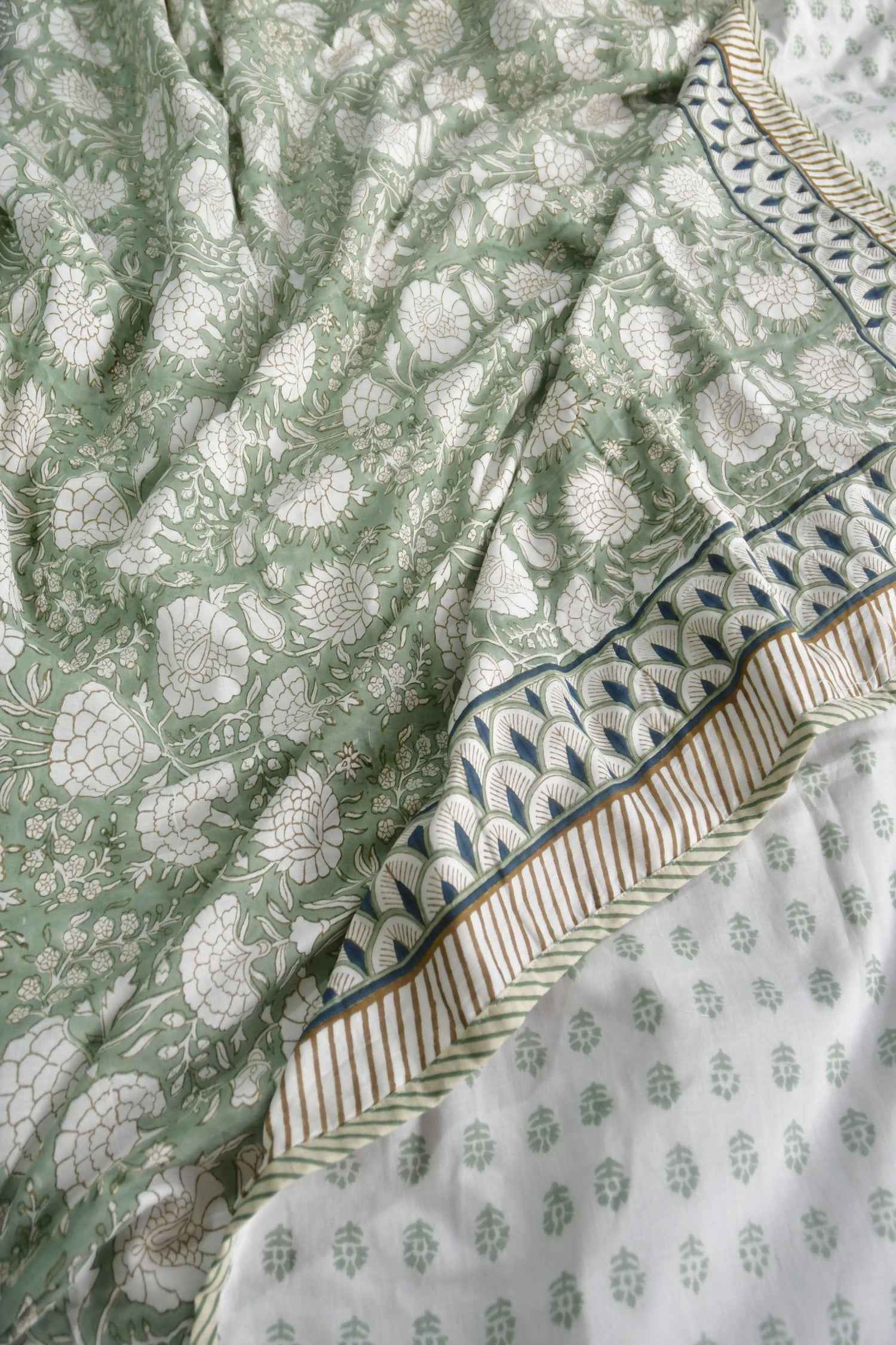 The Olive Green Floral Dohar : Timeless Elegance