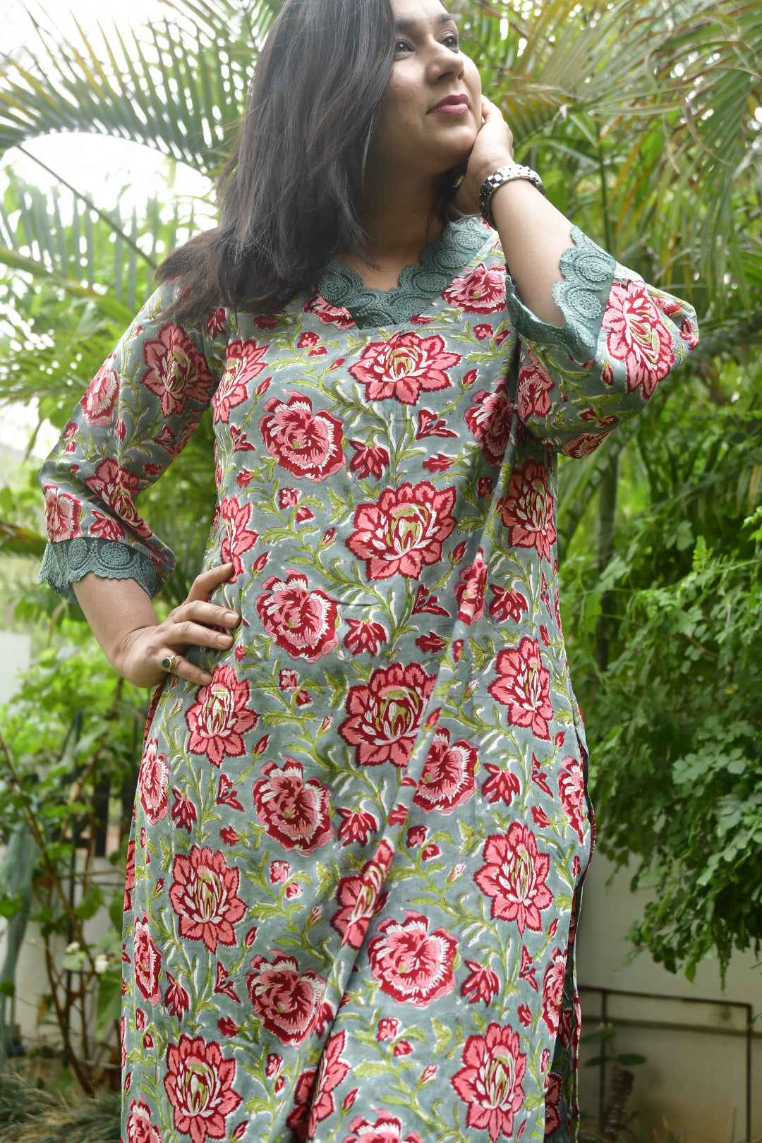 Green and Pink Phulwari Bagiya Kurta Set