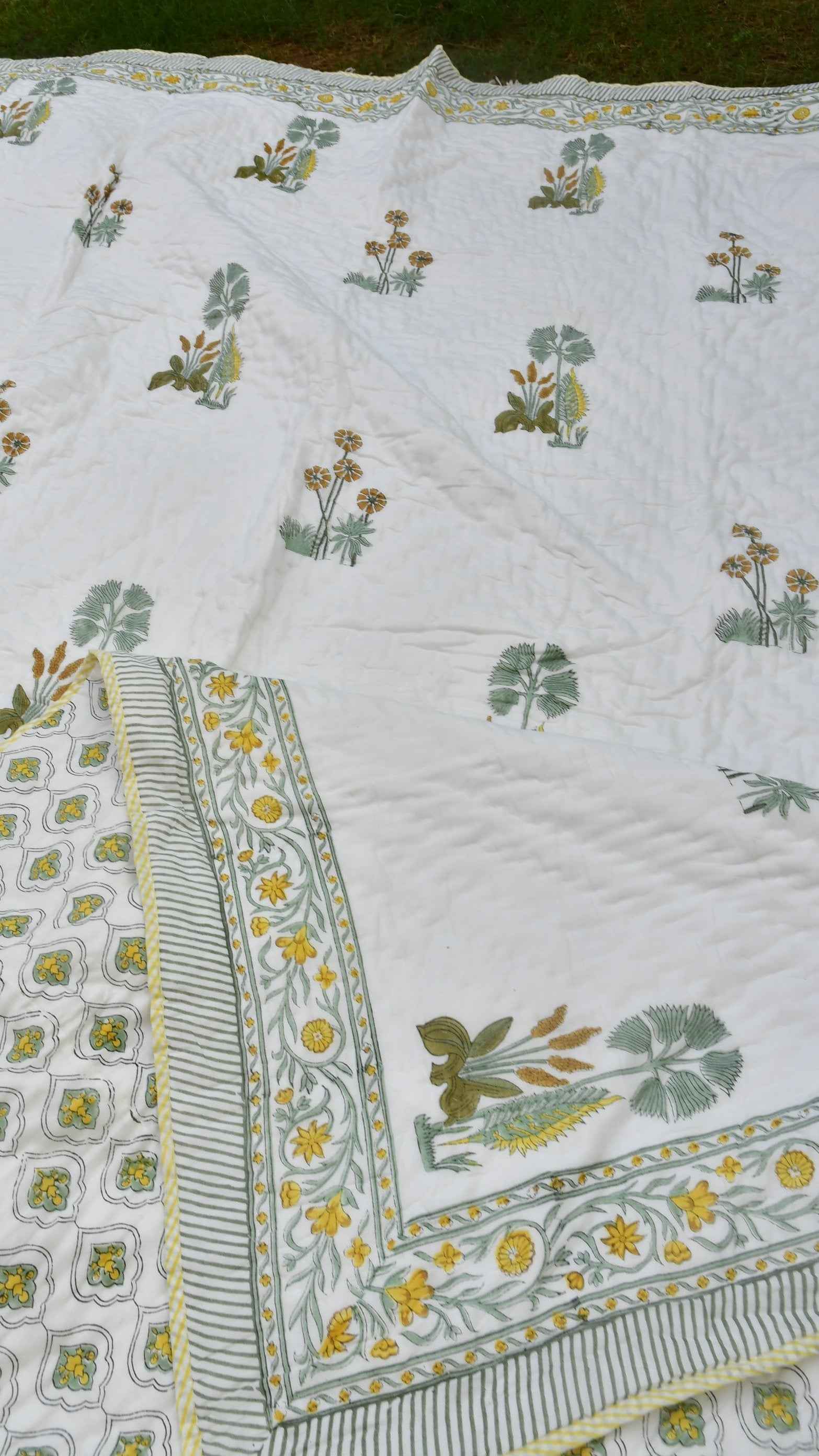 Yellow Green Buta Jaipuri Quilt