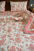 Pink Floral Bedding Set, Hand Block Print, Premium Cotton