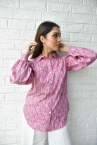 Tulip Pink Floral Buta Cotton Shirt