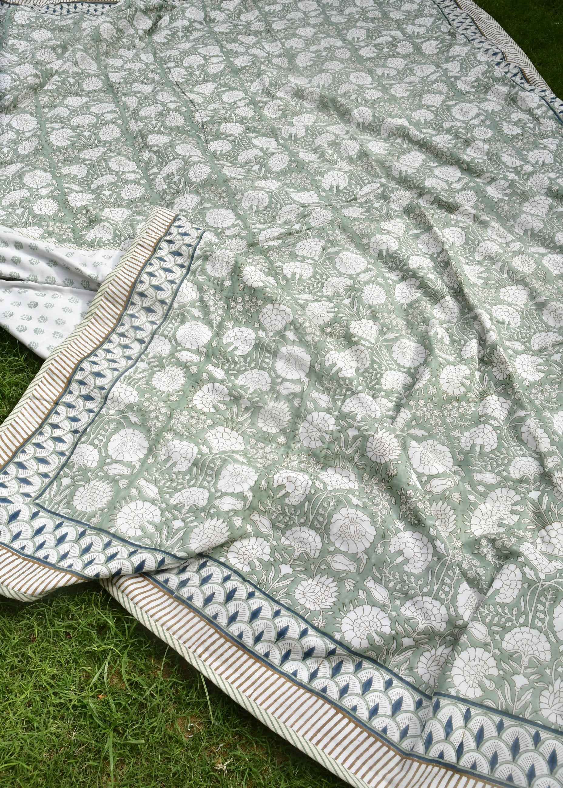 The Olive Green Floral Dohar : Timeless Elegance