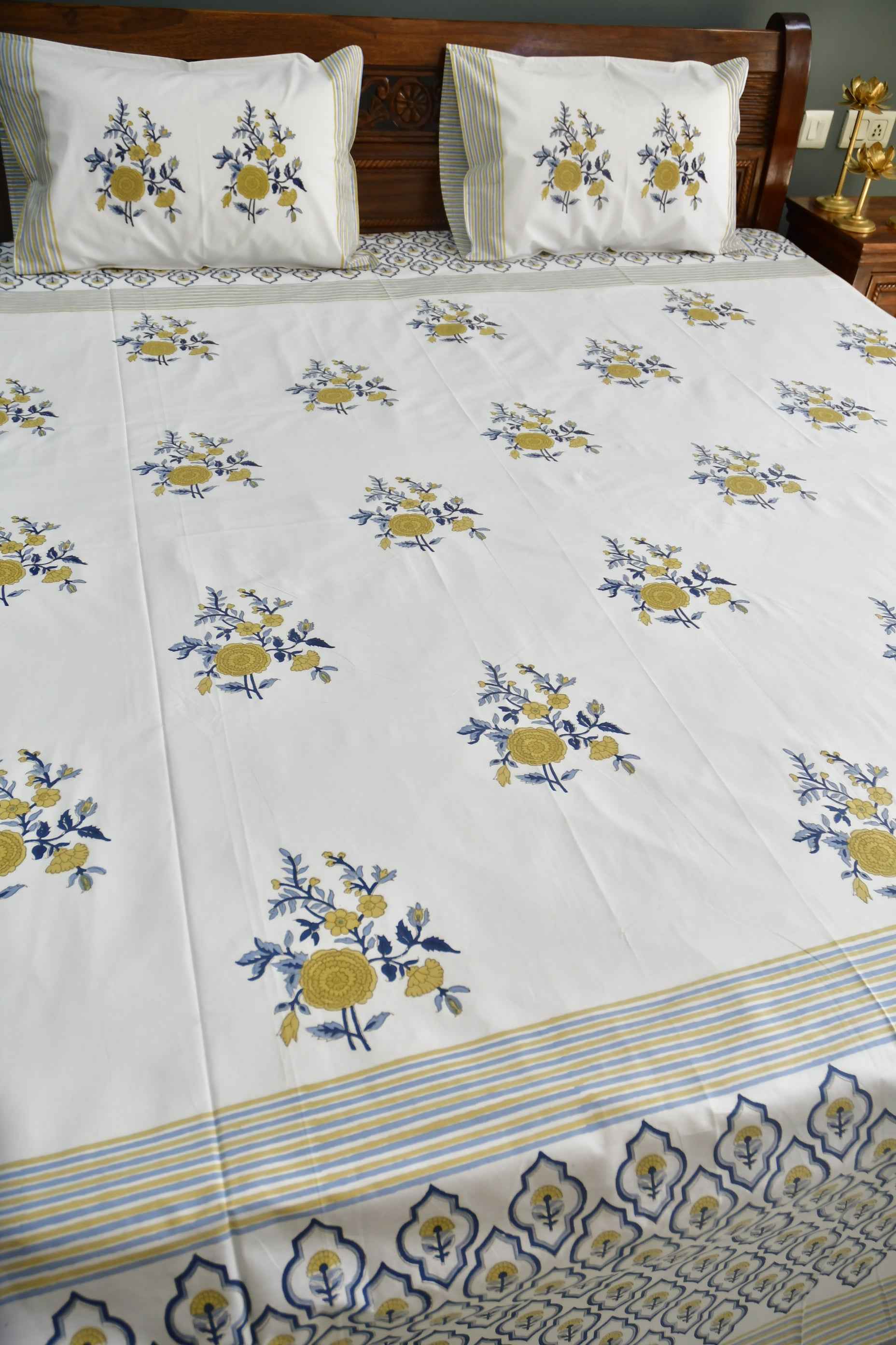 Royal Blue yellow Buta Bedsheet : Regal elegance