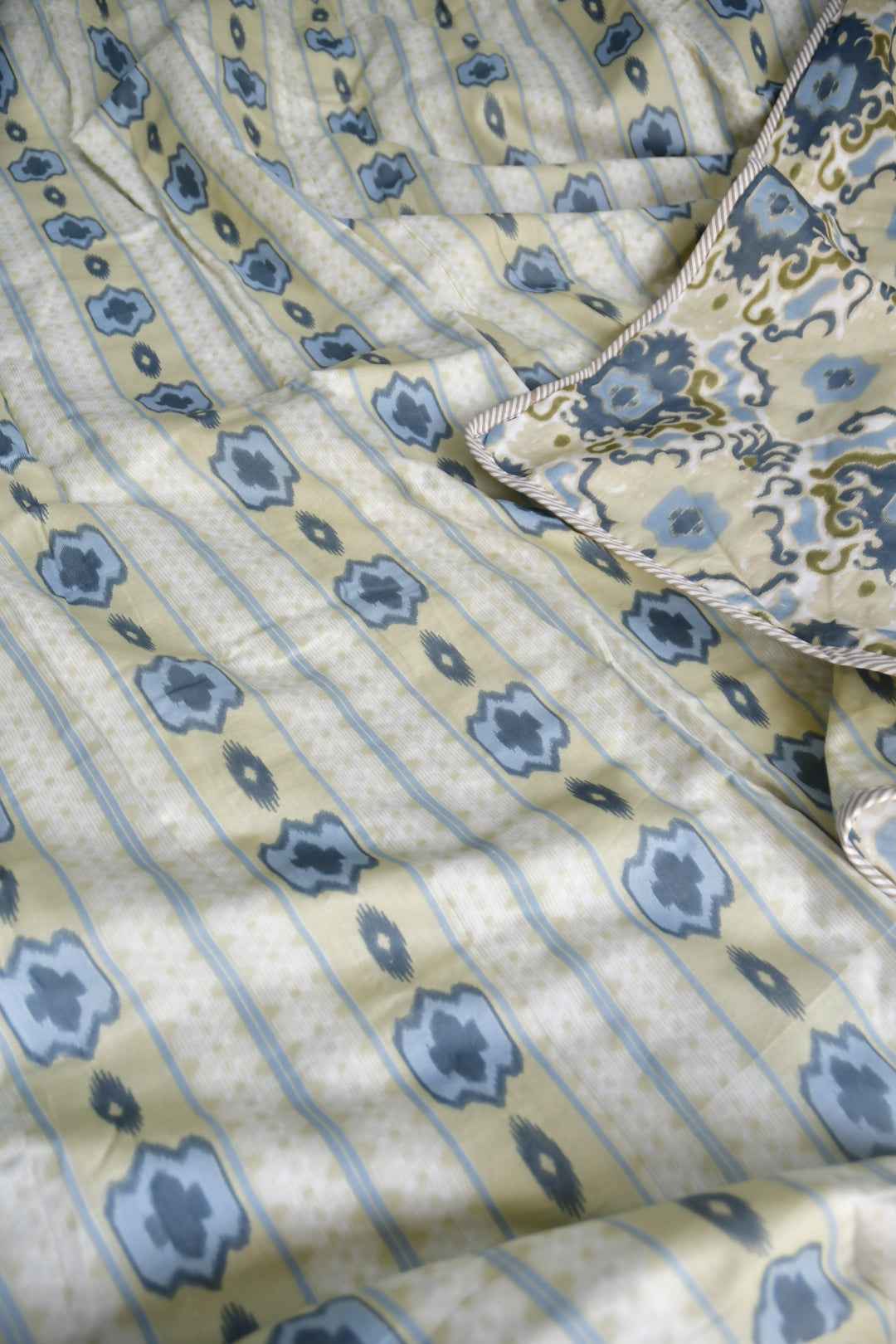 Blue Ikkat Reversible Mul Mul Handblock Cotton Dohar