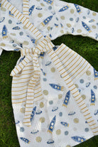 Kids Premium Waffle Cotton Bathrobe Rocket Pattern