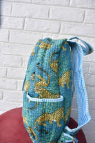 Leopard Print Blue Handblock Cotton Backpack