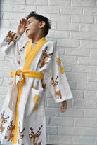 Kids HandBlock Premium Waffle Cotton Bathrobe Deer pattern
