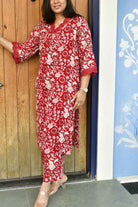 Red Bagiya Hand Block Handblock Cotton Kurta set