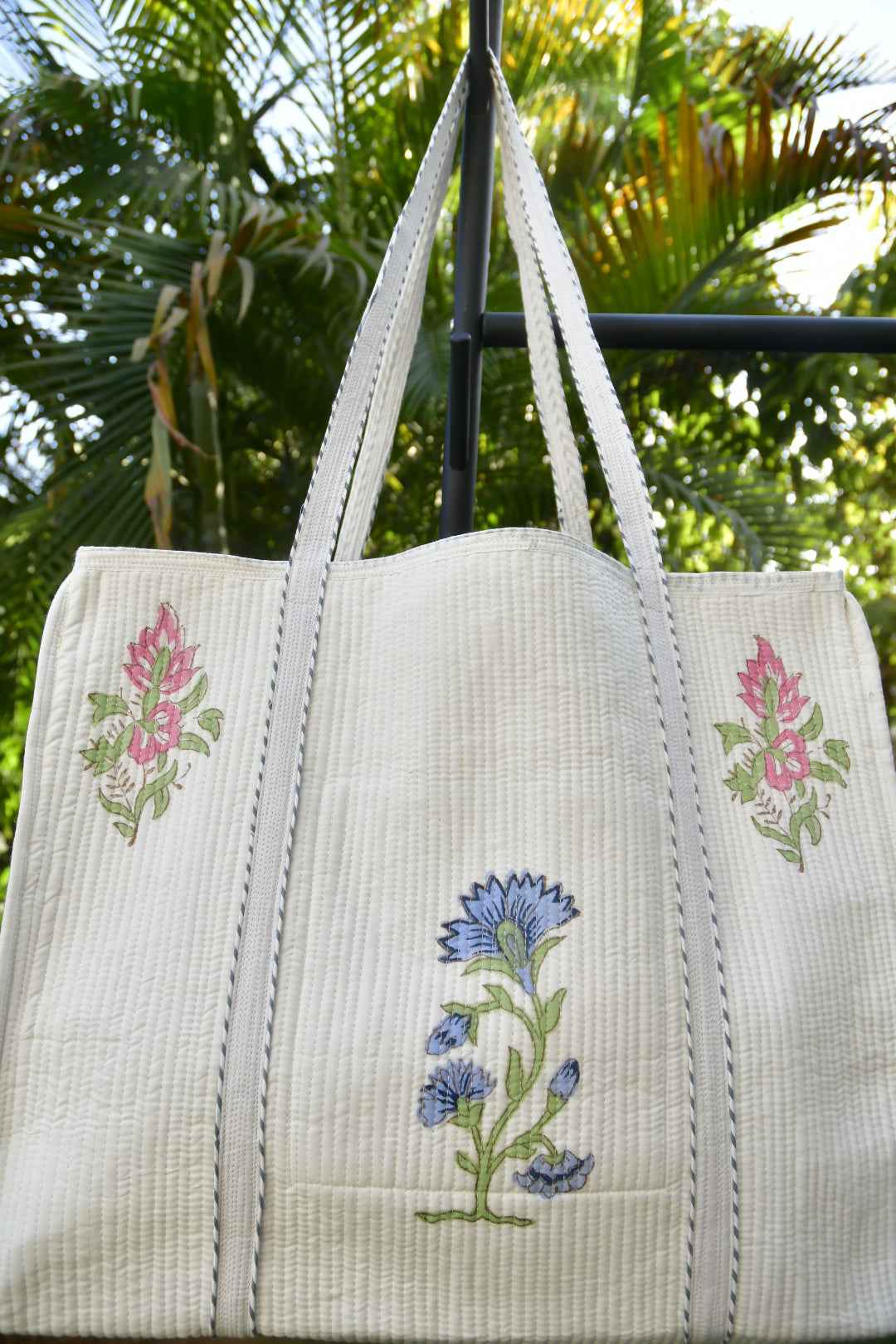 Pink And Blue Flowers Tote Bag