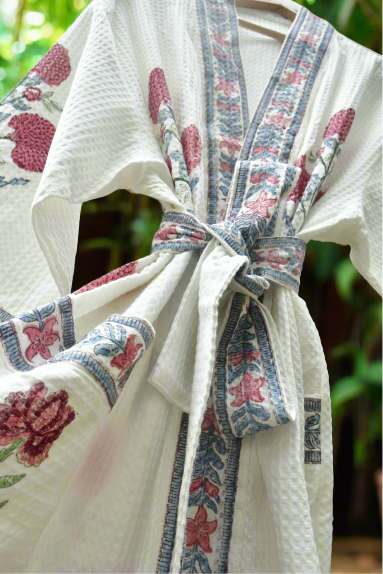 Lovely pink premium Handblock bathrobe 