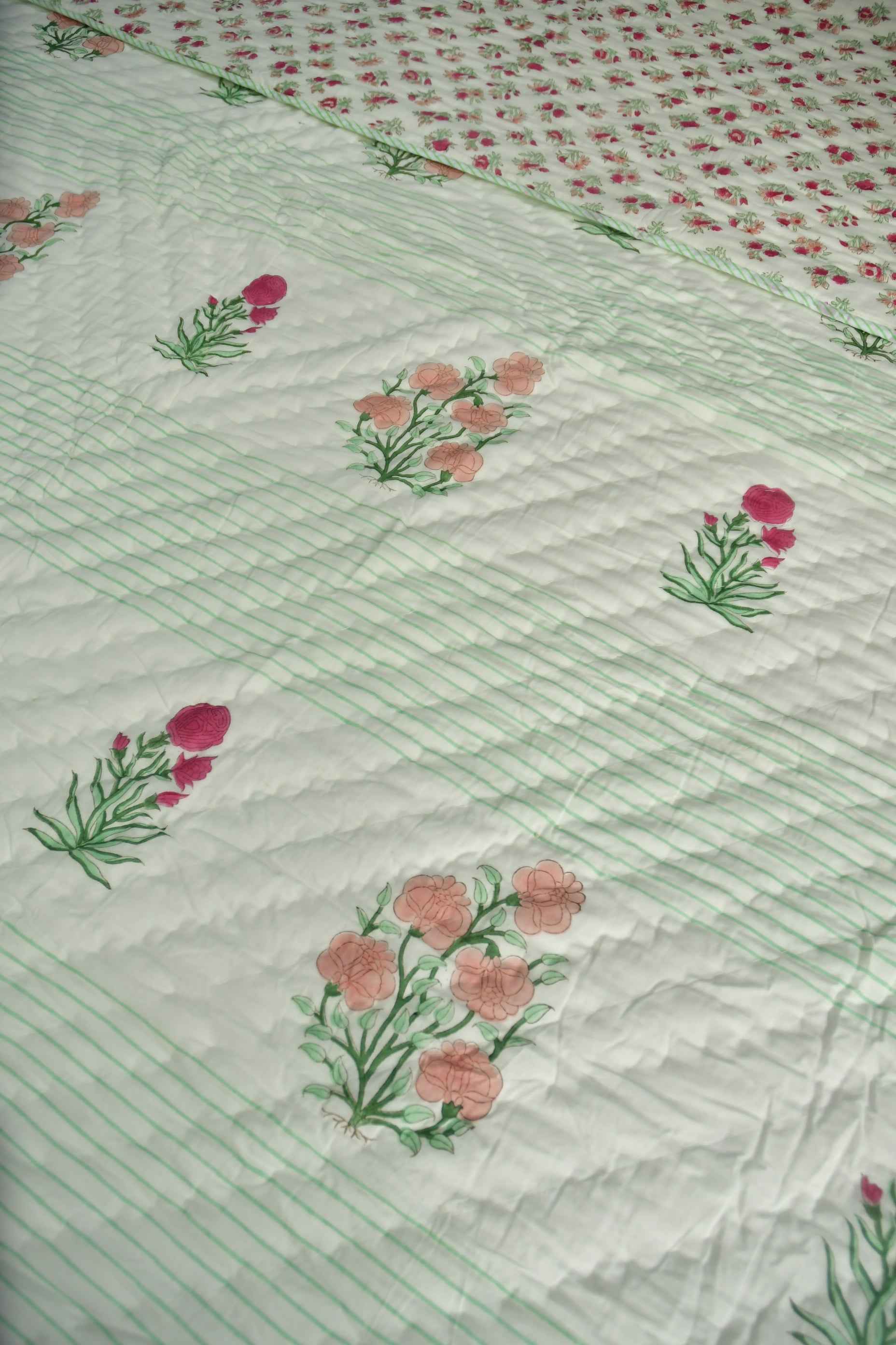Peach and Pink Floral Premium  HandBlock  Quilt
