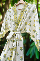 Yellow Buti HandBlock Waffle Cotton Bathrobe