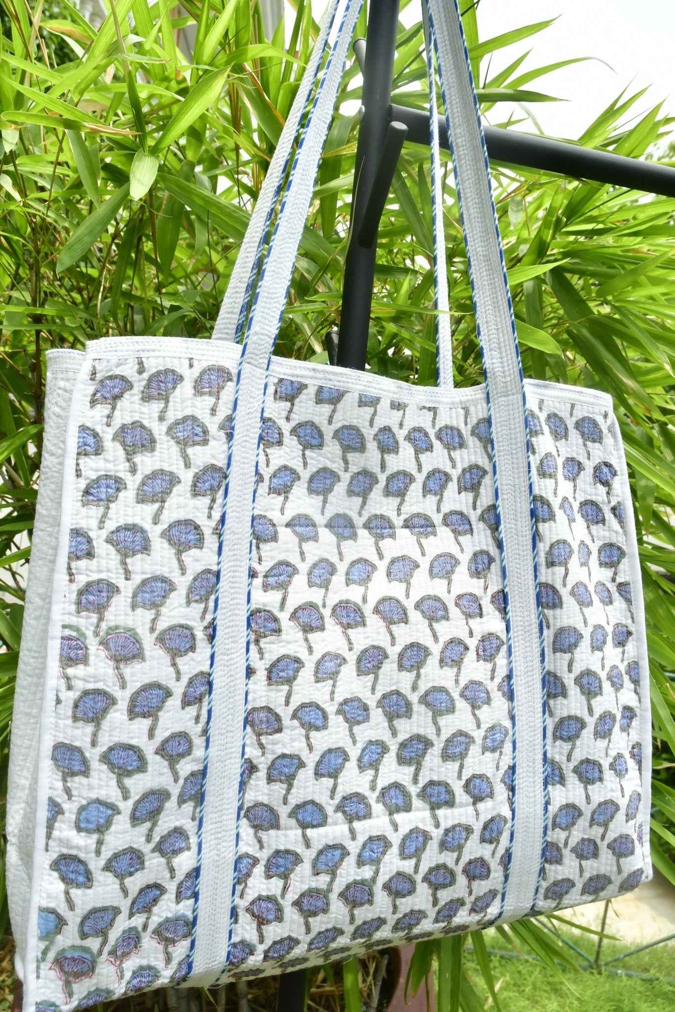Blue Lotus Tote Bag : Hand-Block Beauty