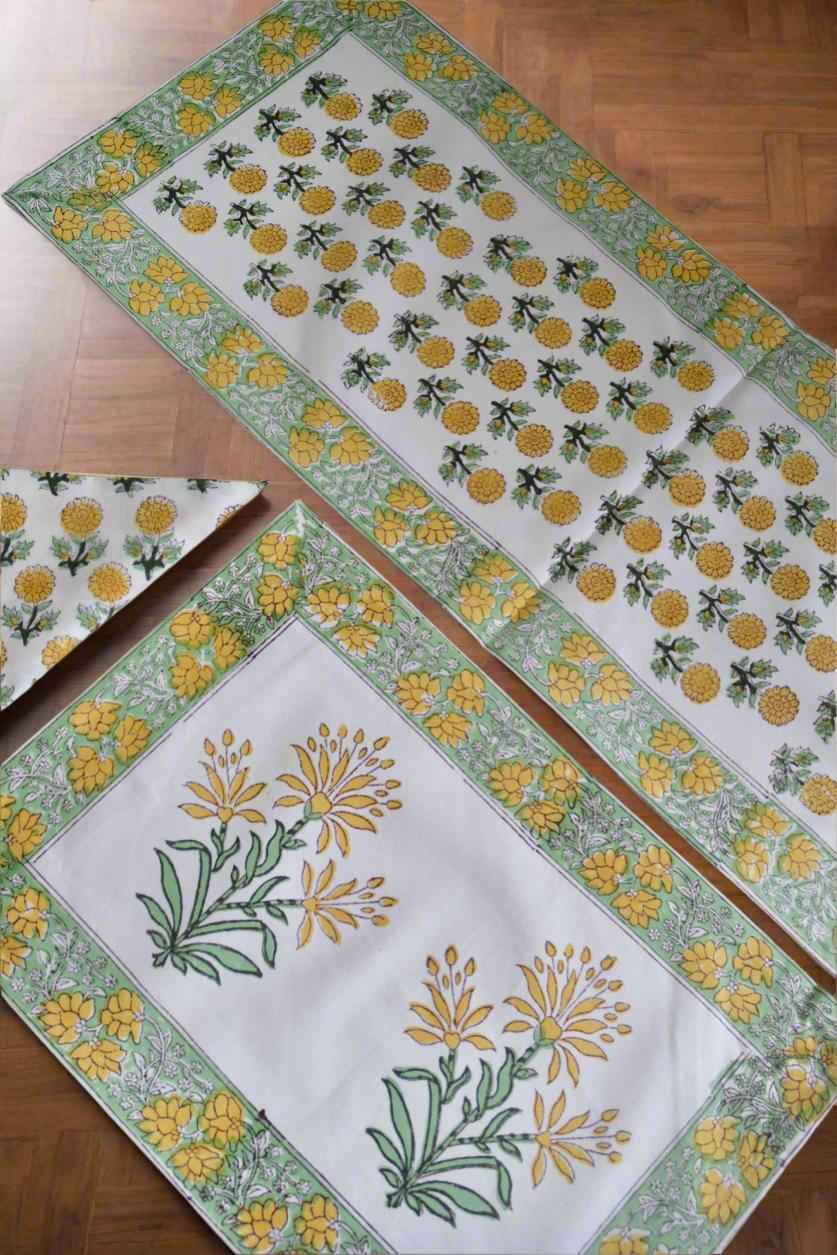 Yellow and Green Buti Table Mat Napkin Runner