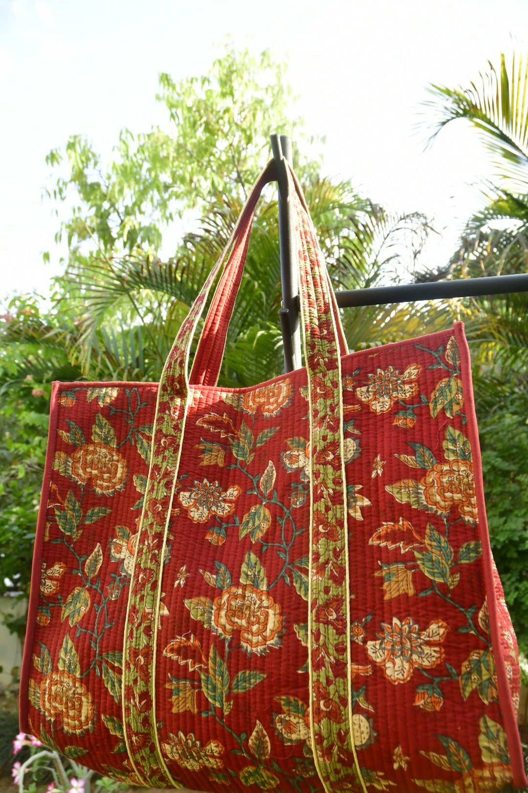 Premium maroon floral tote bag