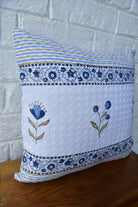 Elegant blue floral stripe handblock cushion cover