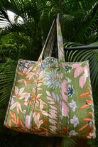 Green Tote Bag Hand-Blocked : Multiple use