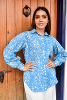 Crystal Blue and White Cotton Shirt