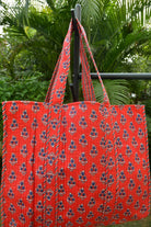 Red Floral Buti Tote Bag : Stylish & Spacious