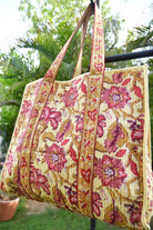 Premium  Cream Floral Tote Bag: Hand-Blocked Beauty