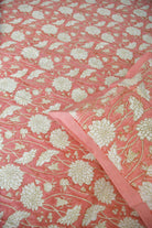 Pink floral Bedsheet : Jaipur Hand Block Bedsheet