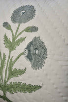 Blue Grey Poppy Cotton Cushion Cover – Hand Quilted, Designer Floral