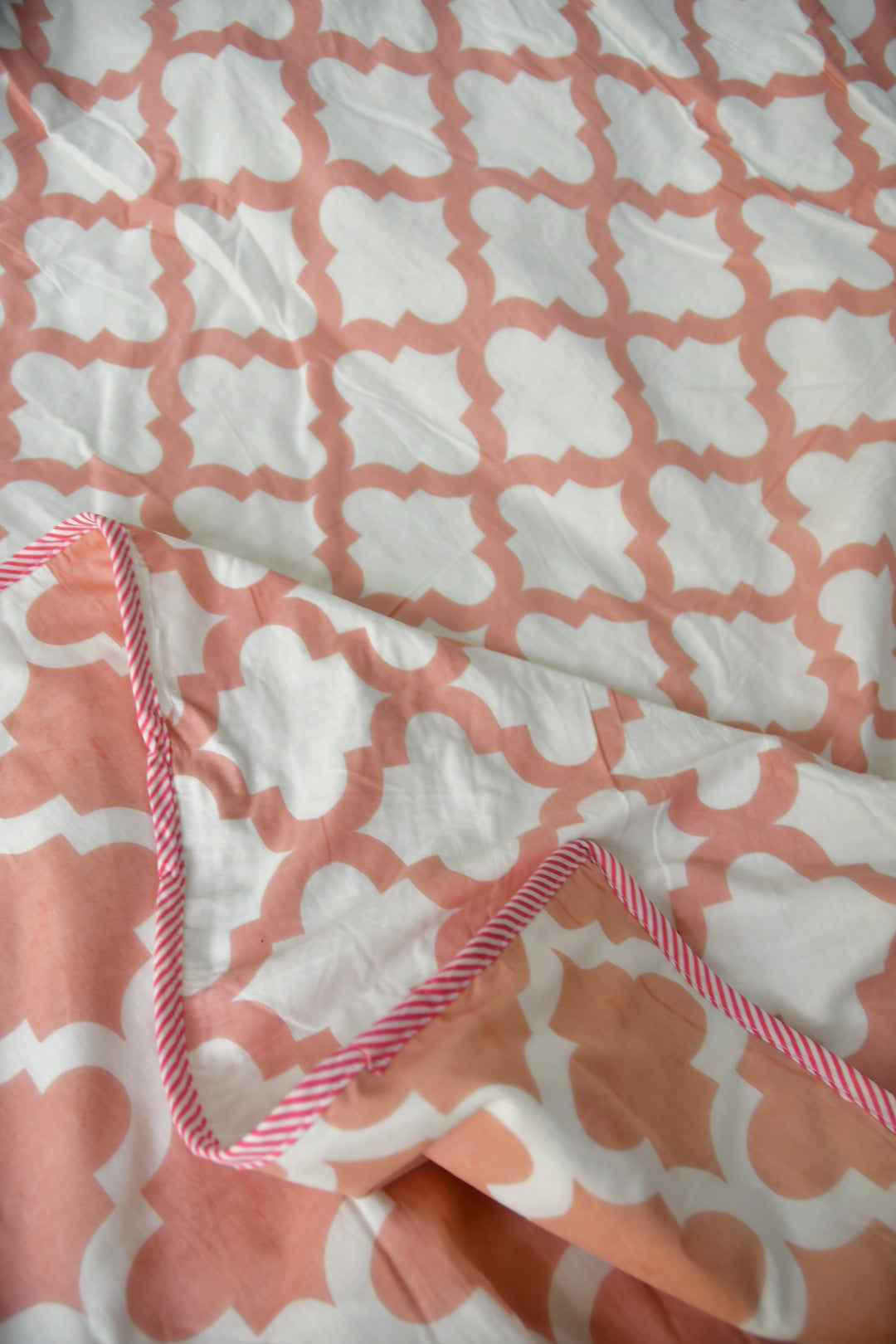 Pretty Peach and White Mul Mul Dohar